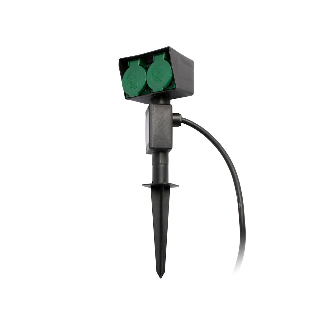 Estaca de jardín GARTEN-1 con faro LED y dos tomas de corriente negro mate para exterior - serie 221 FARO 73100