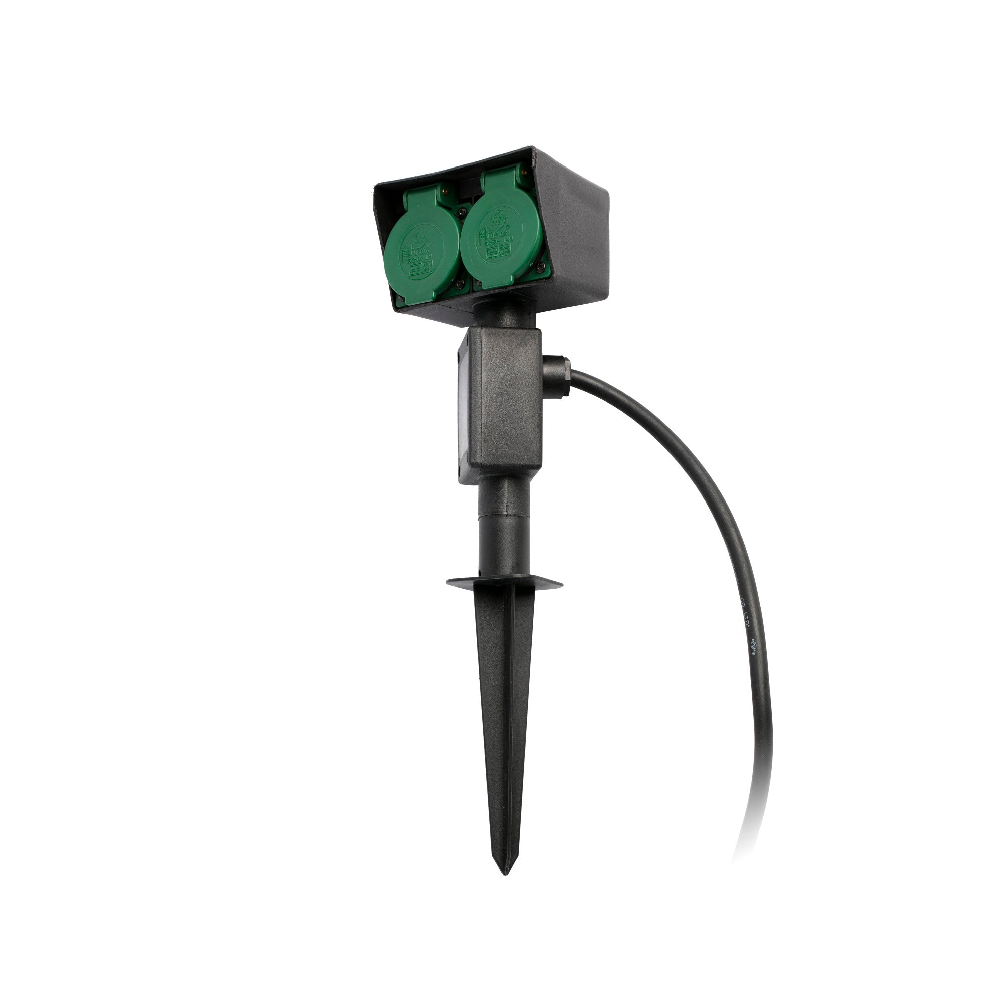 Estaca de jardín GARTEN-1 con faro LED y dos tomas de corriente negro mate para exterior - serie 221 FARO 73100