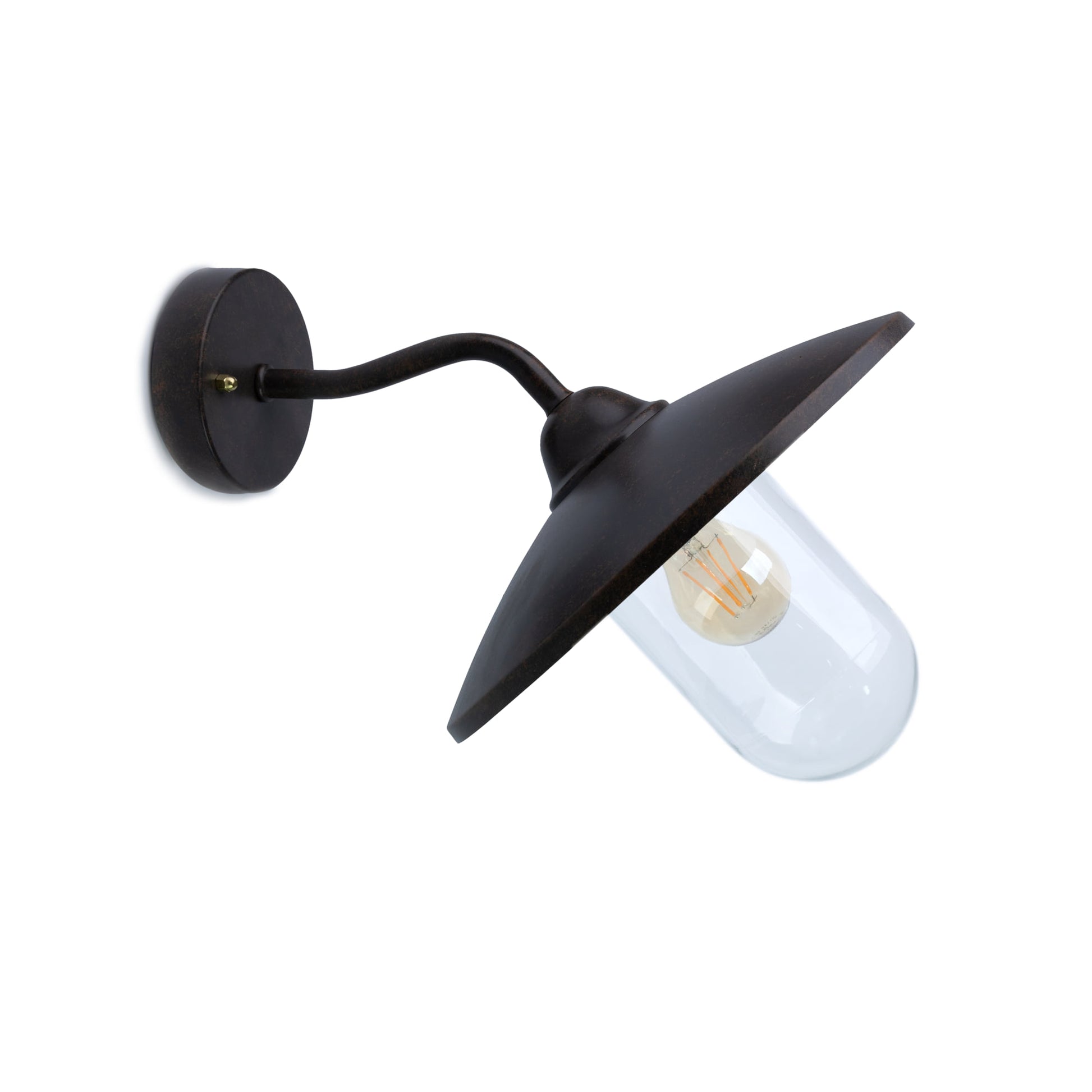 Lámpara de pared exterior Wally marrón óxido, diseño faro de acero y cristal, aplique superficie para iluminación exterior, modelo 74261 Faro colección 128