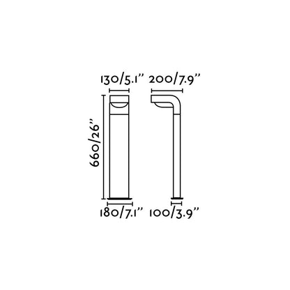 Diagrama de medidas de baliza KLAMP faro gris oscuro 660mm, luminaria LED superficie de aluminio exterior para jardín y terraza, modelo 74411
