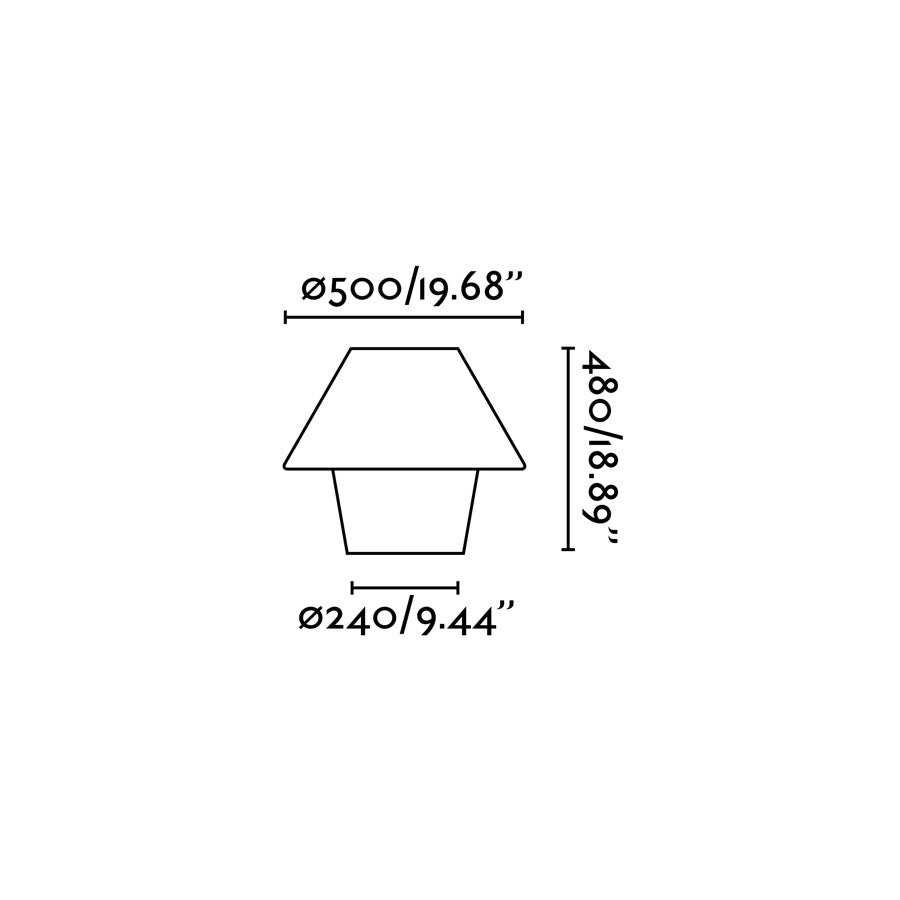 Medidas y dimensiones de la luminaria de mesa exterior Versus blanca en polietileno mate, modelo 74423 de Faro, colección 1711, diseño contemporáneo IP65 para iluminación de terraza.