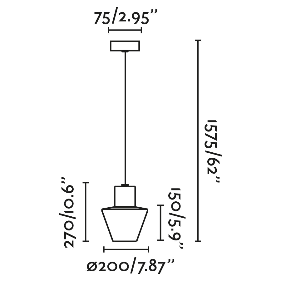 Medidas y dimensiones de la luminaria colgante MISTU Gris Oscuro FARO 74427C-02, faro exterior de aluminio y PMMA para jardín, IP44, E27 LED.