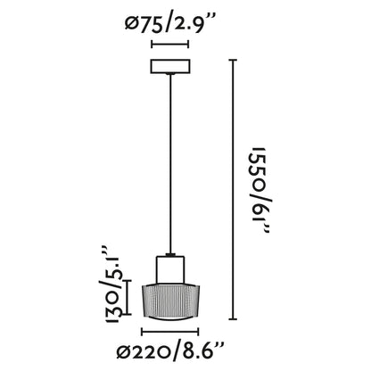 Diagrama de medidas luminaria colgante MUFFIN Gris Oscuro FARO 74427C-04, iluminación exterior en aluminio y PMMA IP44 para suspensión techo