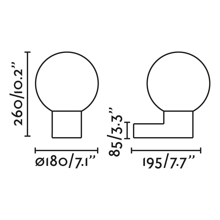 Medidas dimensionales de la luminaria de pared MOON en gris oscuro, modelo 74432A-01 de FARO, aplique exterior de aluminio con IP44 para iluminación exterior