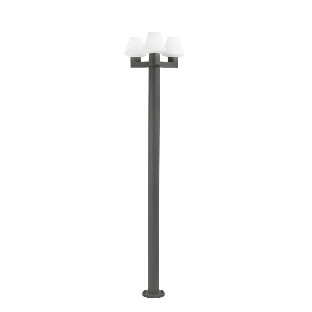Farola MISTU 3L gris oscuro de aluminio y PMMA para iluminación exterior de jardín, luminaria superficie IP44, modelo FARO 74436F3-02