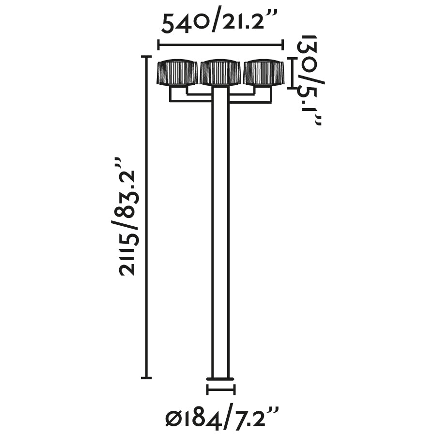 Medidas de la farola exterior MUFFIN 3L en gris oscuro modelo FARO 74436F3-04, luminaria de superficie en aluminio y PMMA para jardín e iluminación exterior