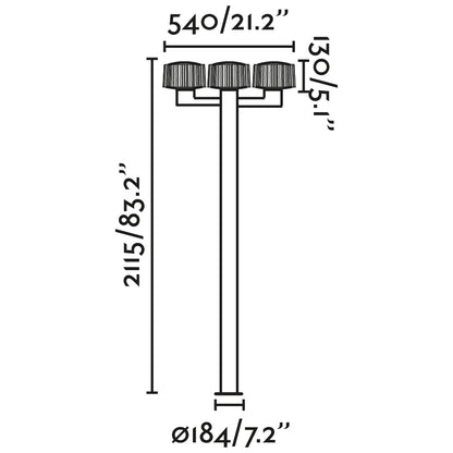 Medidas de la farola exterior MUFFIN 3L en gris oscuro modelo FARO 74436F3-04, luminaria de superficie en aluminio y PMMA para jardín e iluminación exterior