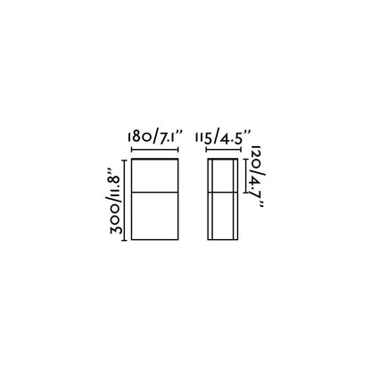 Diagrama de medidas Luminaria Sobremuro DATNA 300 Gris Oscuro FARO 74441 serie 1802 aluminio policarbonato exterior terraza jardín iluminación pared