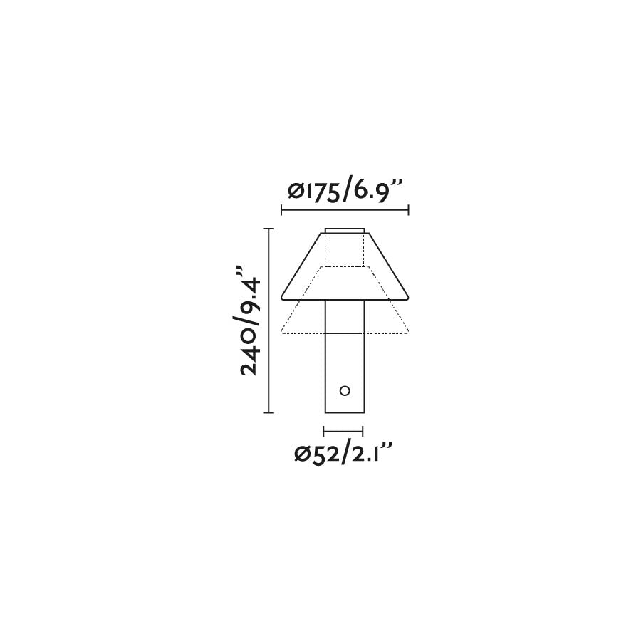 Medidas detalladas de la lámpara portátil FUJI negra FARO modelo 74465, recargable de aluminio IP44 para jardín, terraza y exterior