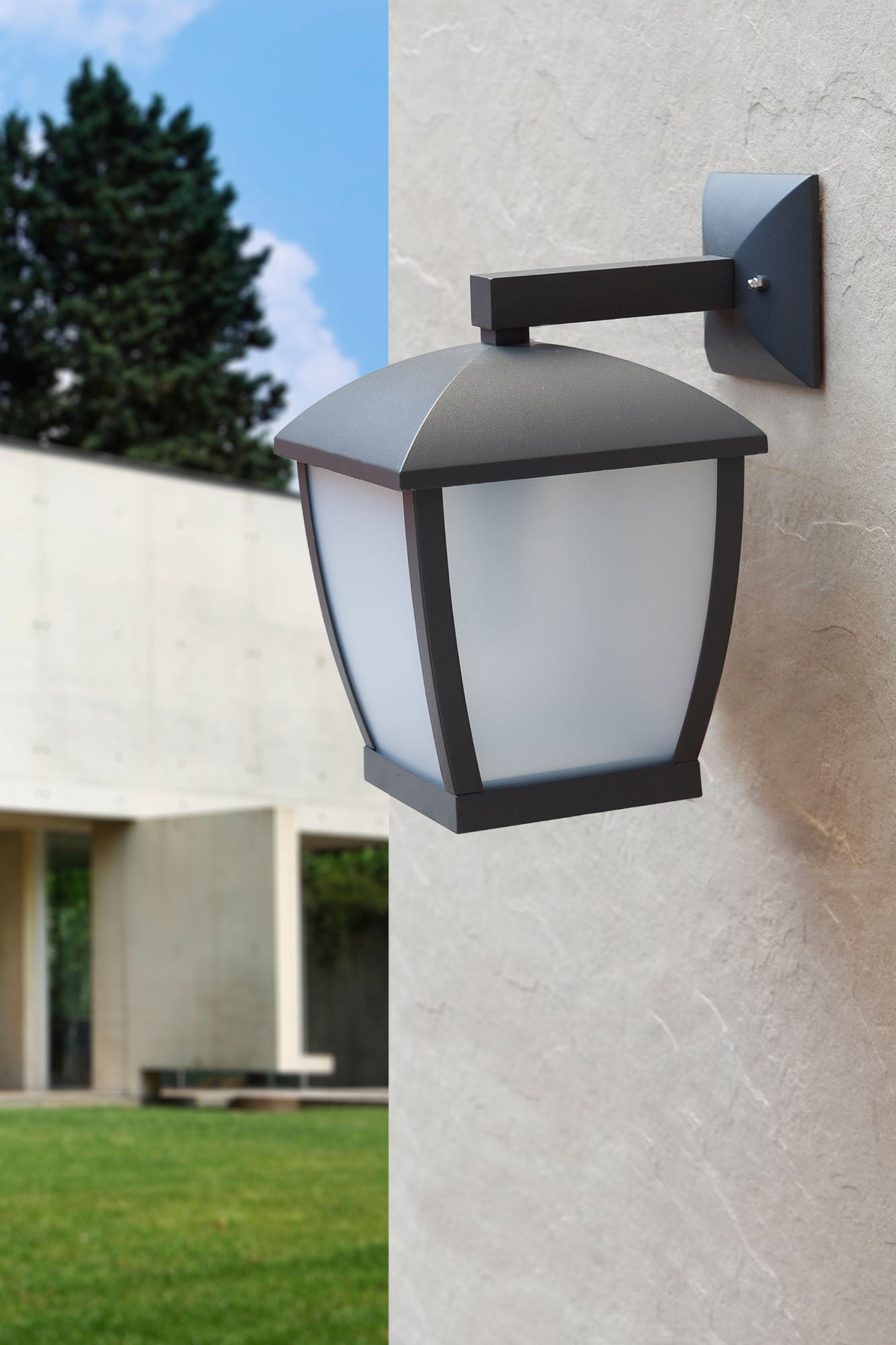 Aplique de pared WILMA 320 gris oscuro FARO 75000, iluminación exterior IP44 en aluminio y policarbonato, lámpara de pared faro colección 1593 montada en entorno ambiente