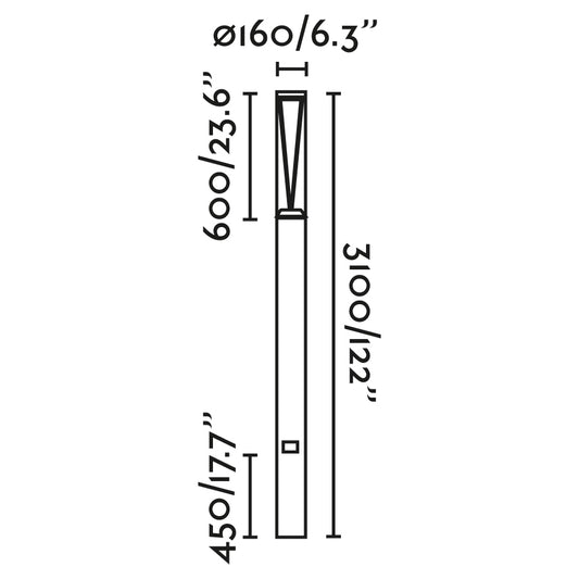 Diagrama de medidas Farola RUSH 3100 Gris Oscuro 3.1M, farola exterior LED 4000K con control Bluetooth CASAMBI, luminaria superficie para jardín e iluminación parques (modelo FARO 750221C)