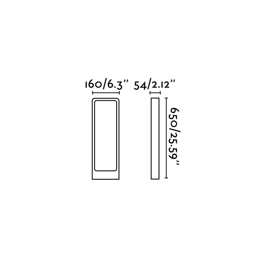 Diagrama de medidas y dimensiones de la baliza LED exterior DAS 650 gris oscuro, faro de jardín en aluminio IP54 para iluminación decorativa y luminaria de superficie