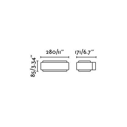 Diagrama de medidas del Aplique de Pared LED STICKER Gris Oscuro FARO 75540, dimensiones en mm para instalación exterior IP55, aluminio PMMA iluminación jardín