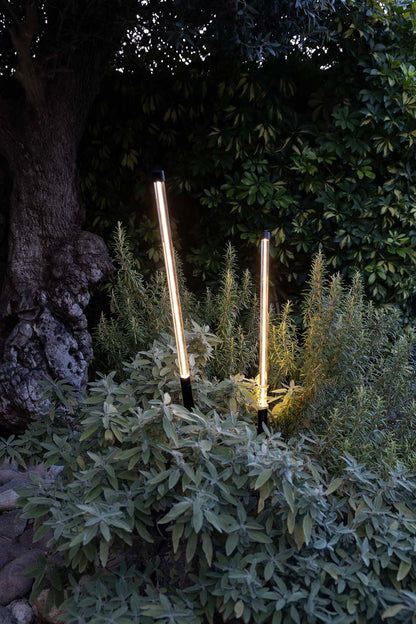 Estaca iluminación exterior BAMBOU 1068 negro mate FARO 75556 en jardín, luminaria superficie aluminio cristal LED para paisajismo