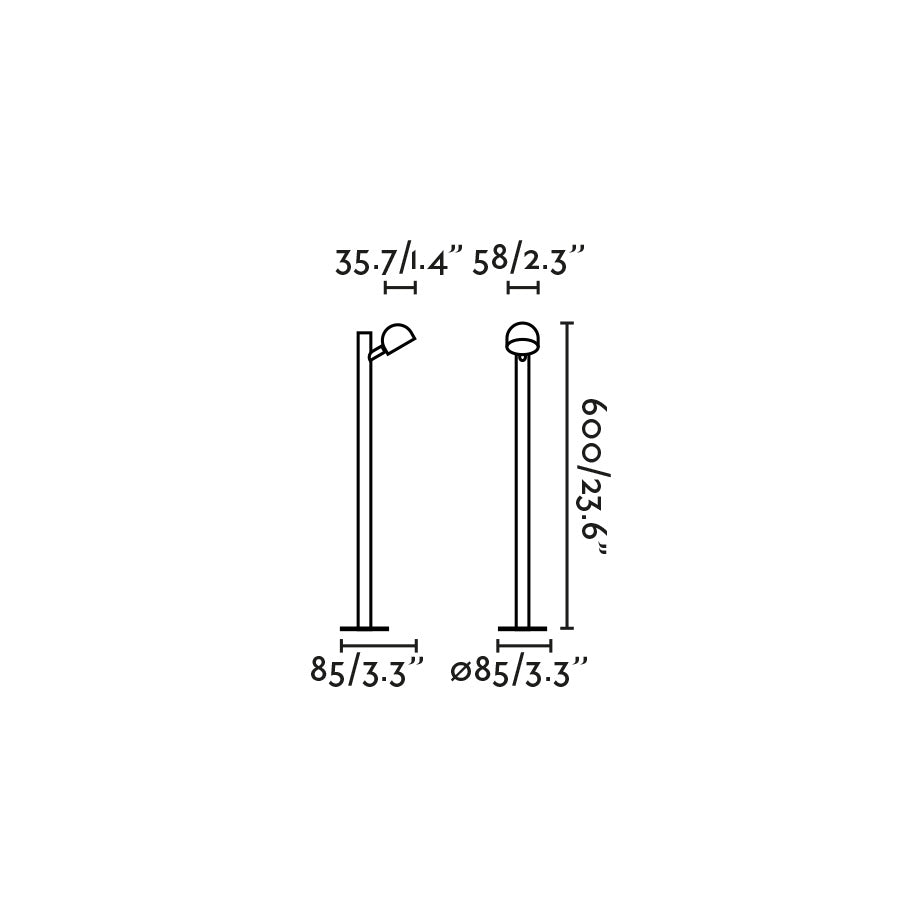 Medidas de baliza exterior BROT 600 negra LED IP65 para jardín y senderos - dimensiones en cm