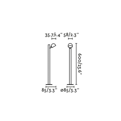 Medidas de baliza exterior BROT 600 negra LED IP65 para jardín y senderos - dimensiones en cm