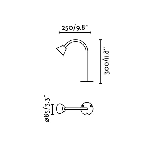 Medidas dimensiones baliza LED LILY 300 negra 24V faro serie 286 IP65 acero inoxidable cristal COB LED superficie exterior jardín