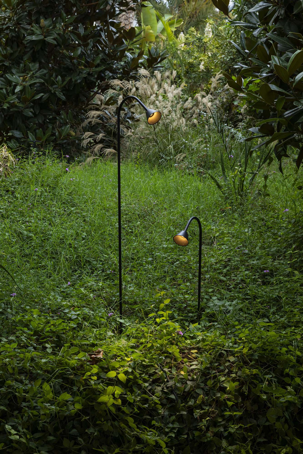 Baliza LED exterior LILY 650 estaca negra FARO serie 286 en jardín, iluminación COB IP65 acero inoxidable