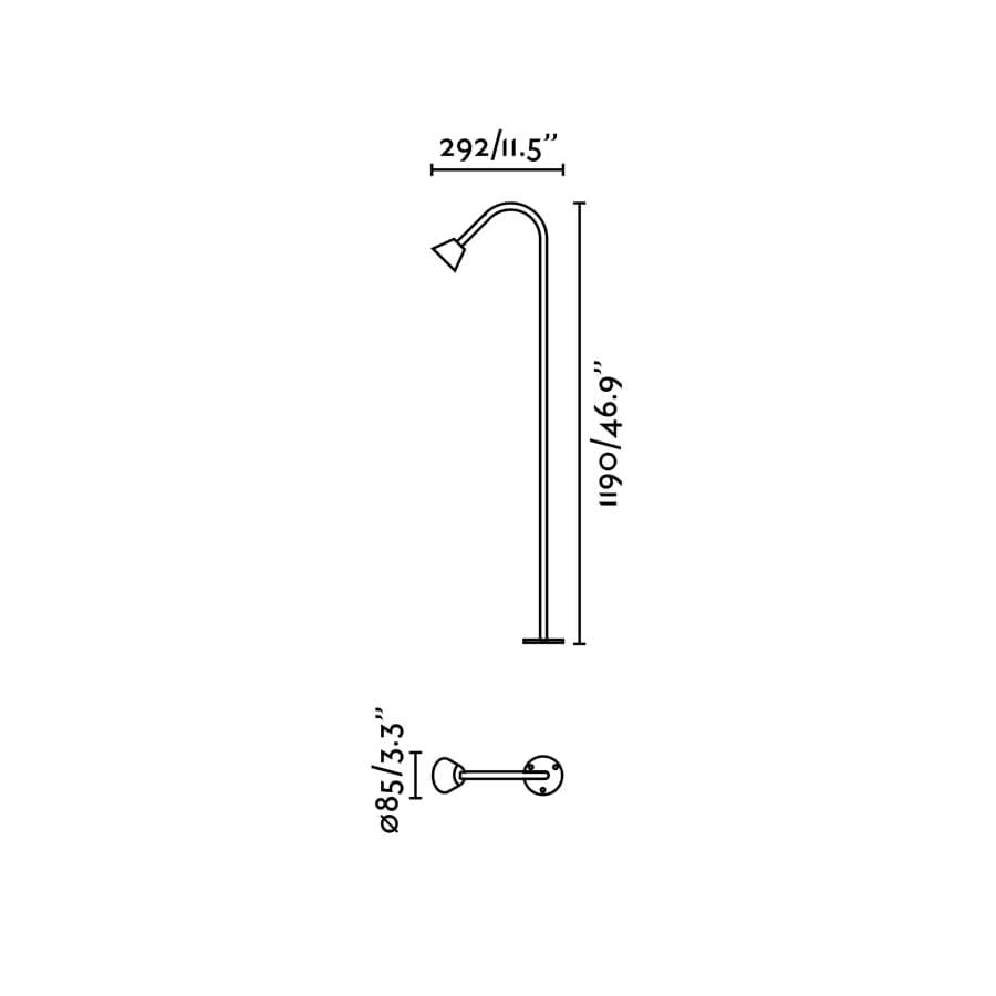 Diagrama de medidas baliza exterior LILY 1190 negra FARO 75622-3, faro jardín acero inoxidable cristal IP65 luminaria superficie montaje exterior altura 286 mm