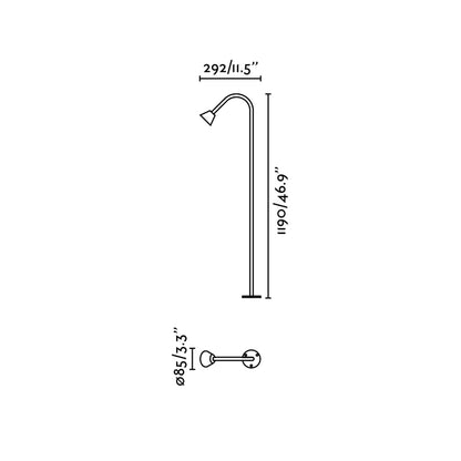 Diagrama de medidas baliza exterior LILY 1190 negra FARO 75622-3, faro jardín acero inoxidable cristal IP65 luminaria superficie montaje exterior altura 286 mm