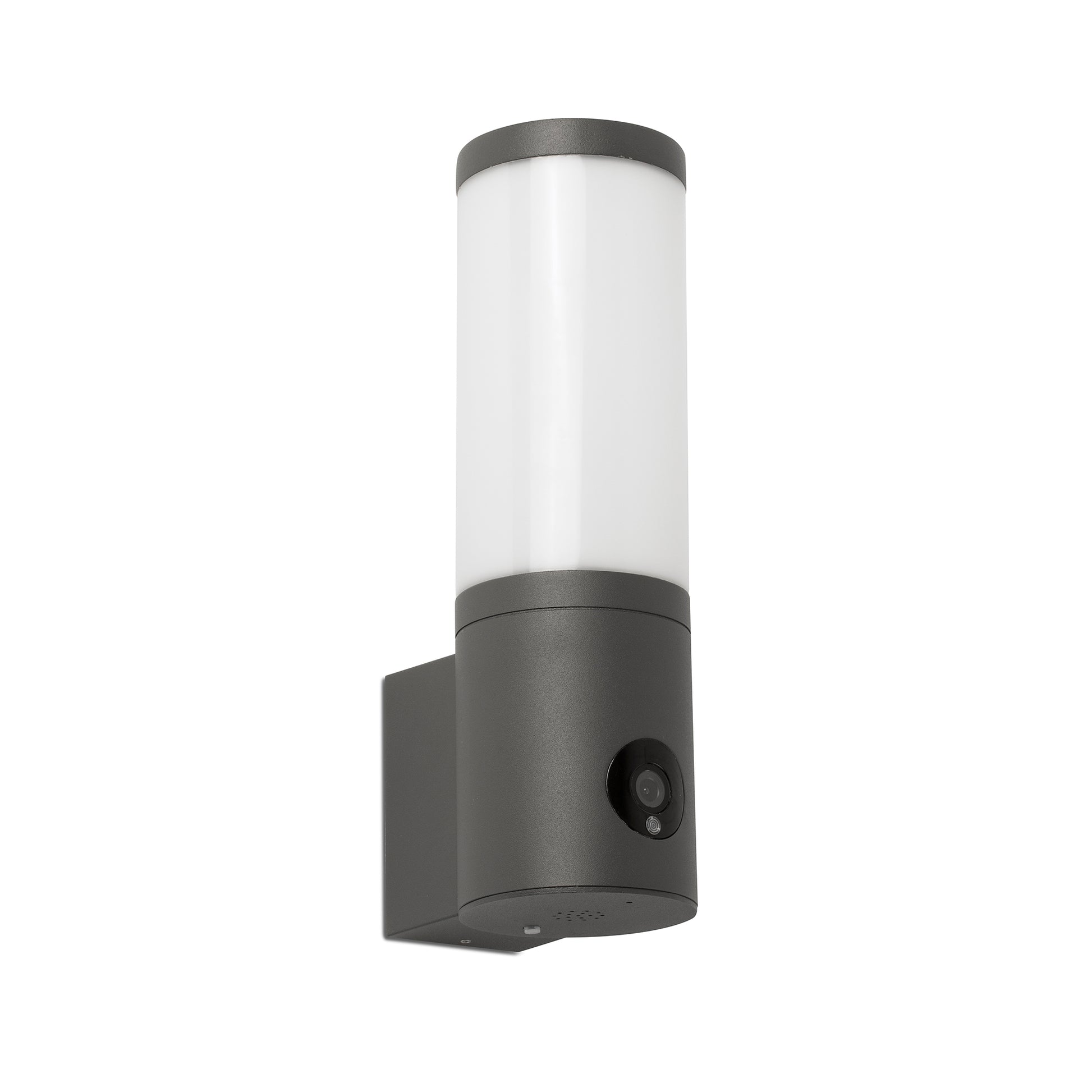 Lámpara exterior faro Orwell gris oscuro con cámara de vigilancia IP54, WiFi inteligente y app Tuya, en aluminio y policarbonato para seguridad en hogar, jardín y terraza