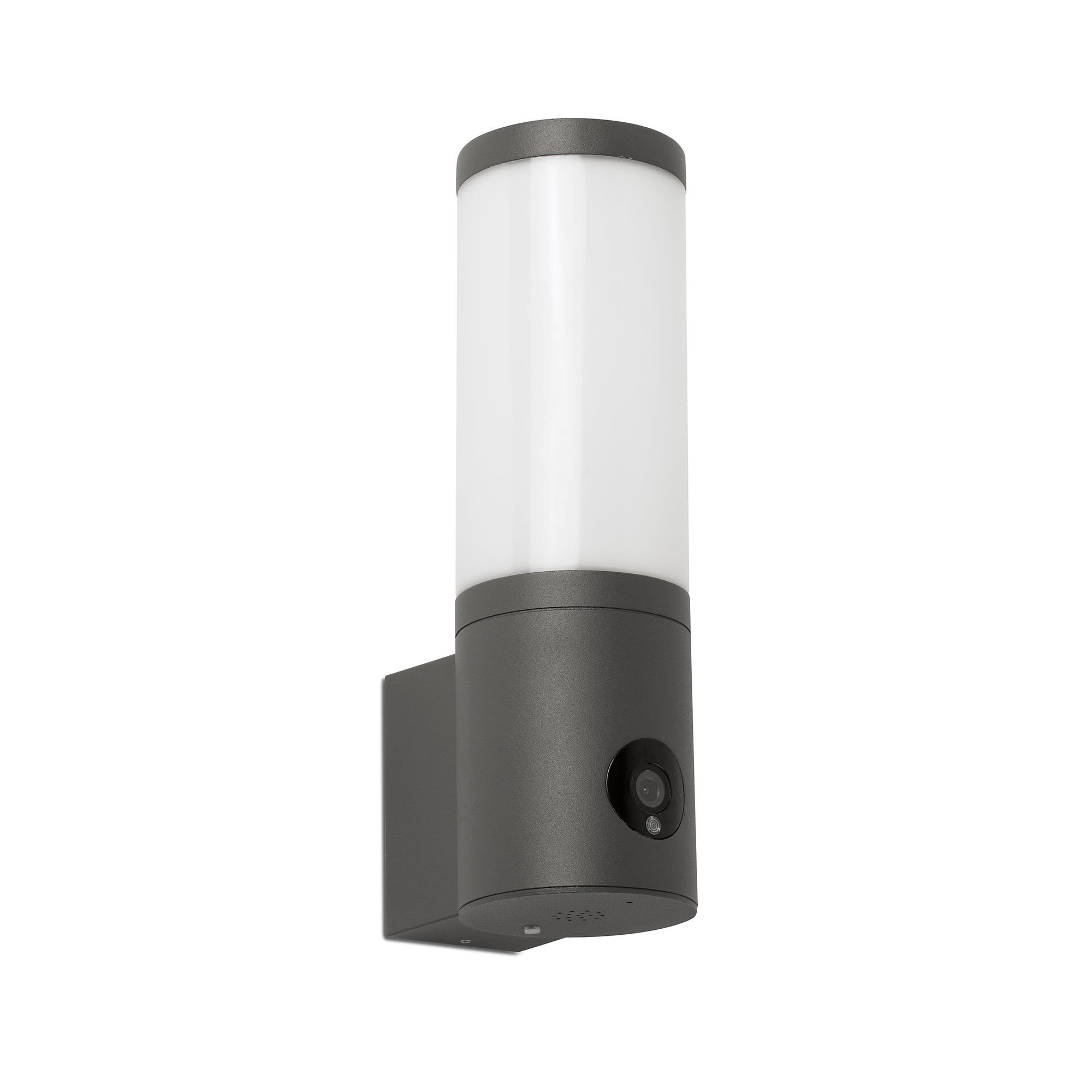 Lámpara exterior faro Orwell gris oscuro con cámara de vigilancia IP54, WiFi inteligente y app Tuya, en aluminio y policarbonato para seguridad en hogar, jardín y terraza