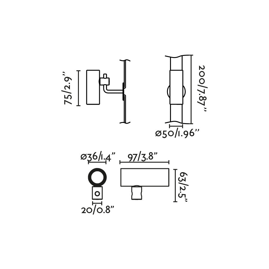 Diagrama de medidas del Proyector LED CLAP Árbol Negro 6W 3000K FARO 75703-233, luminaria exterior IP65 de aluminio para jardín e iluminación de acento