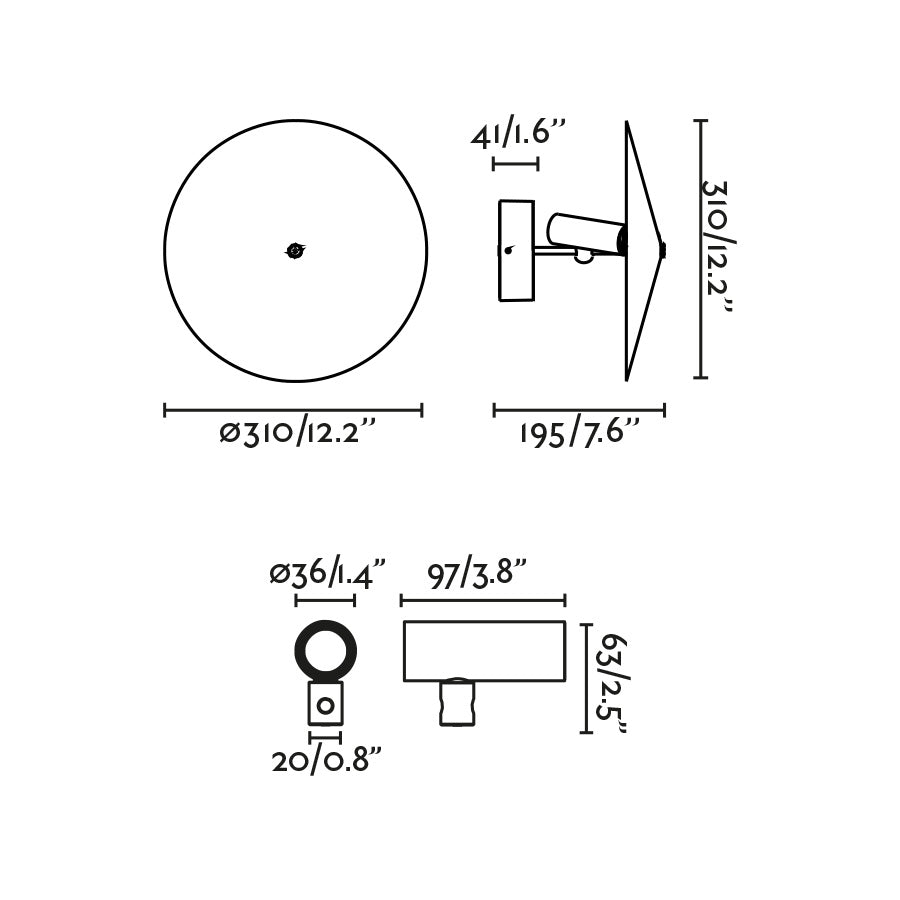 Medidas del Proyector Exterior Aplique CLAP Negro 6W 3000K FARO IP65 en Aluminio para Pared y Fachadas