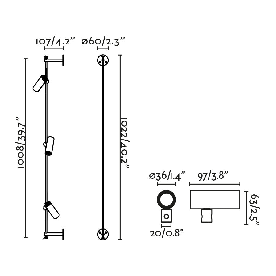 Medidas y dimensiones del Aplique Plafón Lineal CLAP Blanco 3x6W 3000K de FARO (ref. 75712-133), luminaria LED exterior IP65 para pared y jardín