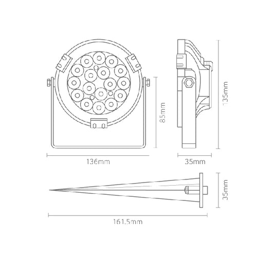 Pincho de jardín fabricado en aluminio color negro con LED RGB