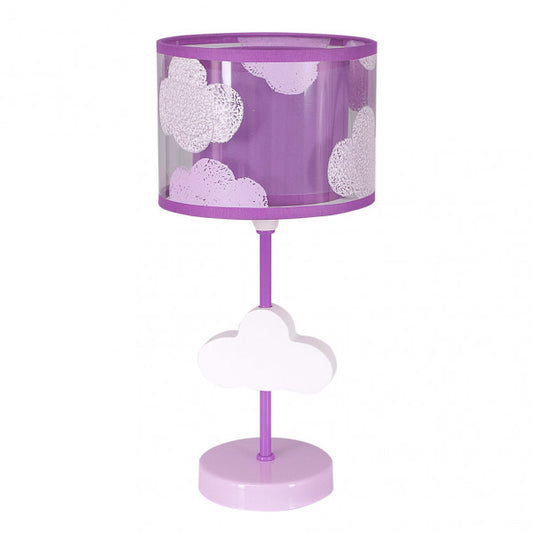 Lámpara de sobremesa infantil nube lila 1xE14 Abrila, diseño decorativo en metal y textil para iluminación en habitación de niños, modelo 002471019