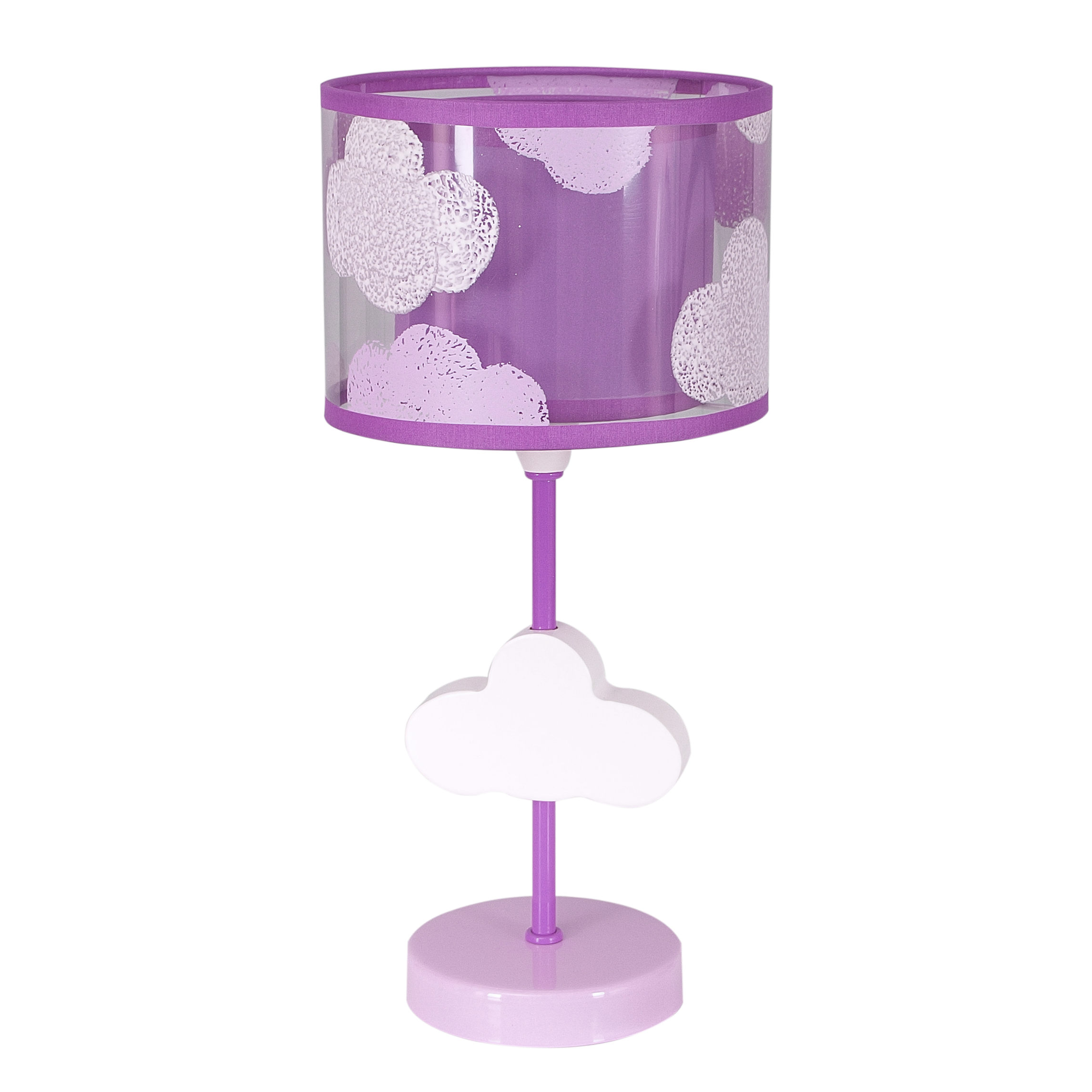 Lámpara de mesa infantil Abrila en forma de nube lila, sobremesa de metal y textil con 1xE14, iluminación decorativa para habitación de niños, modelo 002471019