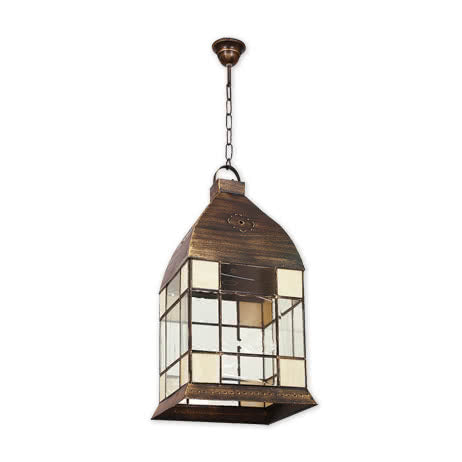 Farol colgante rústico mediano estilo mudejar en color beige de Abrila, modelo 006092615 con cristal y metal, lámpara E27 para decoración interior AI2