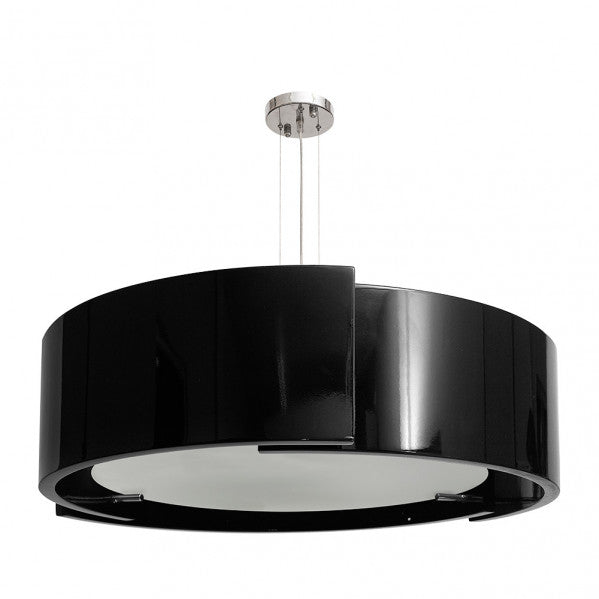 Colgante Oslo moderno en cromo y negro de Abrila, modelo 014699009, con 8 casquillos E27 y diámetro de 90 cm, ideal para iluminación de comedor o salón, diseño contemporáneo AI2 para decoración elegante.