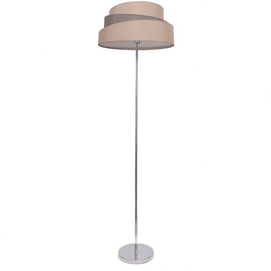 Pie de salón Colonia Gris/Topo de Abrila, lámpara de pie moderna de metal y textil para interior doméstico, altura 153cm con 1xE27, diseño contemporáneo en tonos gris y topo para decoración elegante.