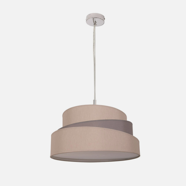 Colgante Colonia Gris/Topo de 40 cm de Abrila, lámpara moderna de metal y textil con casquillo E27, diseño en cromo y tonos gris topo para decoración interior doméstica, referencia 023894028.