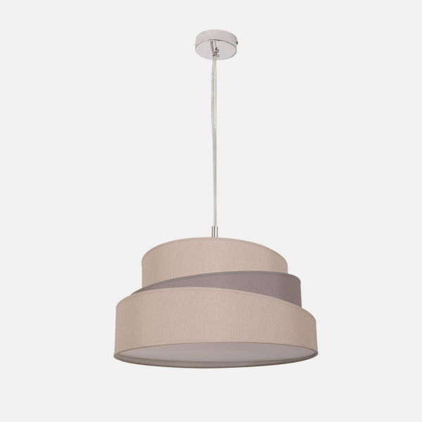 Colgante de lámpara Colonia en gris topo de 40 cm, modelo Abrila 023894028, diseño moderno con portalámparas E27 y acabado en metal textil cromo para decoración interior doméstica.