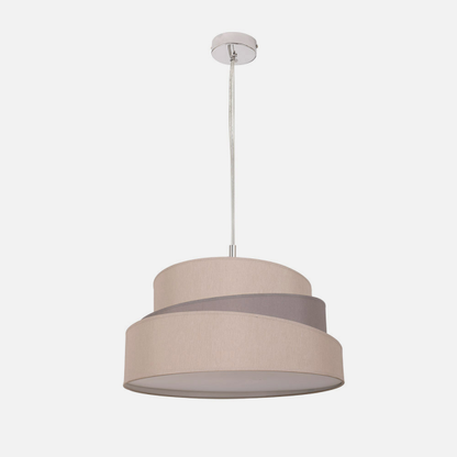 Colgante de lámpara Colonia en gris topo de 40 cm, modelo Abrila 023894028, diseño moderno con portalámparas E27 y acabado en metal textil cromo para decoración interior doméstica.