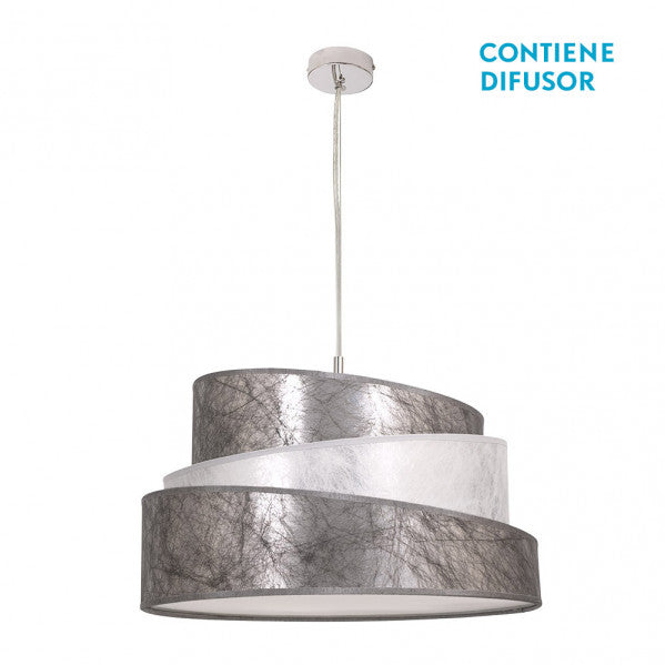 Colgante Colonia en plata y blanco de 50 cm de Abrila (023895010), lámpara colgante moderna de metal y textil para iluminación doméstica con luz difusa, ideal para decoración interior ai2.