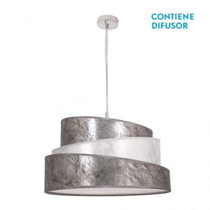 Colgante Colonia en plata y blanco de 50 cm de Abrila (023895010), lámpara colgante moderna de metal y textil para iluminación doméstica con luz difusa, ideal para decoración interior ai2.