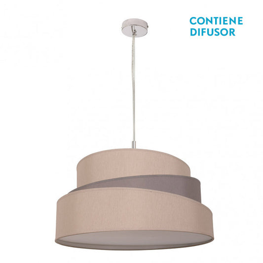 Colgante moderno Colonia en cromo y gris topo de 50 cm con 3 casquillos E27, diseño Abrila para iluminación LED interior en metal y textil, ideal para decoración doméstica.