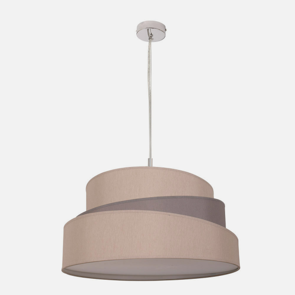 Colgante moderno Colonia en cromo/gris-topo de 50 cm con 3 casquillos E27, diseño Abrila para iluminación LED interior en metal y textil, ideal para decoración doméstica.