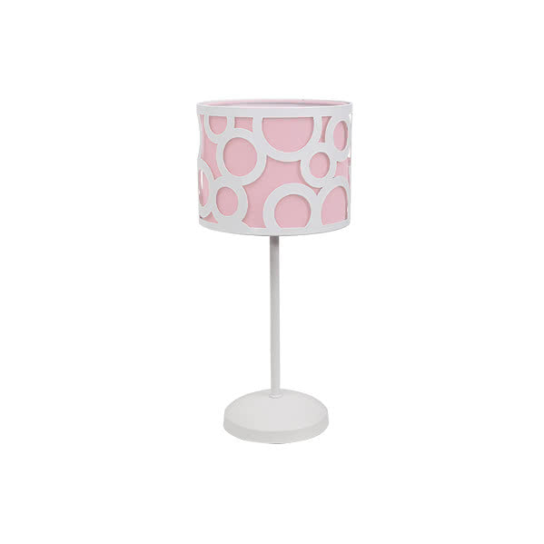 Lámpara de sobremesa Orlando de Abrila en rosa y blanco, diseño moderno con base de metal y pantalla textil, casquillo E14 para bombilla LED, ideal para decoración interior doméstica (modelo 028271000)