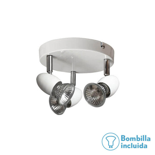 Plafon foco Sonora blanco de Abrila con 3 bombillas GU10 incluidas, diseño moderno y reciclable para iluminación hogareña y decoración en tamaño L