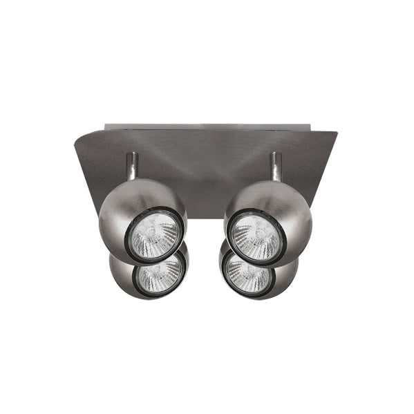 Plafon de techo Dali en níquel satinado con 4 focos GU10, diseño moderno de Abrila para iluminación interior decorativa en metal, ideal para salones y dormitorios, referencia 029984003.