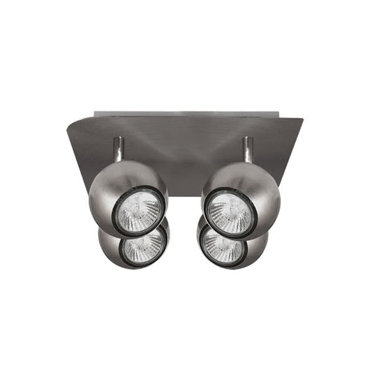 Plafon de techo Dali en níquel satinado con 4 focos GU10, diseño moderno de Abrila para iluminación interior decorativa en metal, ideal para salones y dormitorios, referencia 029984003.