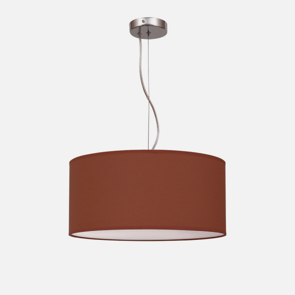 Colgante Nicole Chocolate 3xE27 de Abrila (042995005), lámpara colgante moderna en marrón chocolate con estructura de metal y textil para iluminación doméstica y decoración interior con luz difusa.