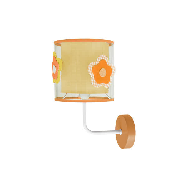 Aplique infantil de pared Flor Naranja Abrila modelo 1xe14 (28x19 cm), diseño decorativo CE para habitación de niños, material reciclable en color naranja vibrante.