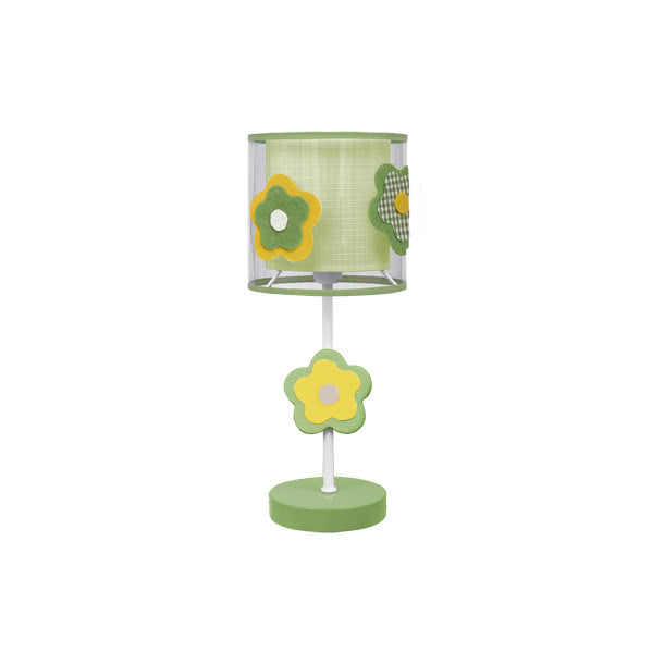 Lámpara sobremesa infantil de flor verde Abrila modelo 044171006, diseño ecológico con certificación CE, dimensiones 35x14 cm, ideal para decoración infantil segura y luminosa.