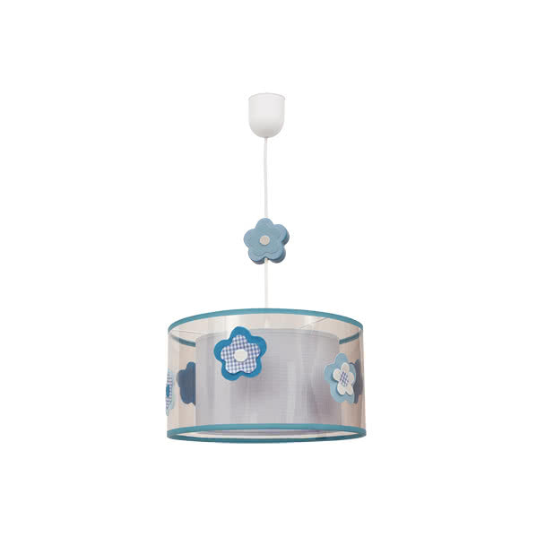 Colgante infantil Flor Celeste de Abrila con bombilla E27 regulable, diseño ecológico certificado CE en color celeste, ideal para decoración de habitación de niños y luces de hogar en la colección Flor.